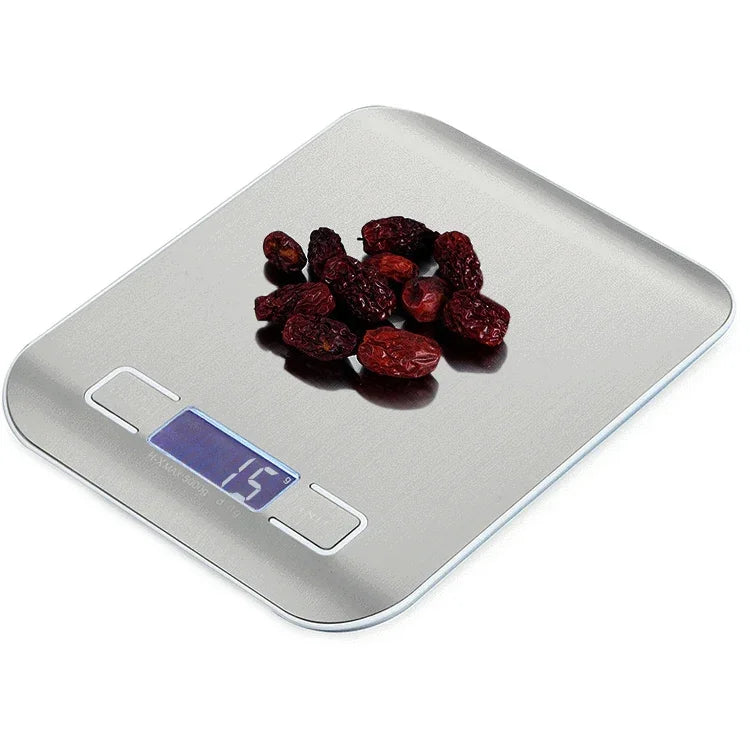Digitale Multifunktions-Küchenwaage aus Edelstahl mit LCD-Display, 5kg/1g, Roségold, 5kg/1g, Silber