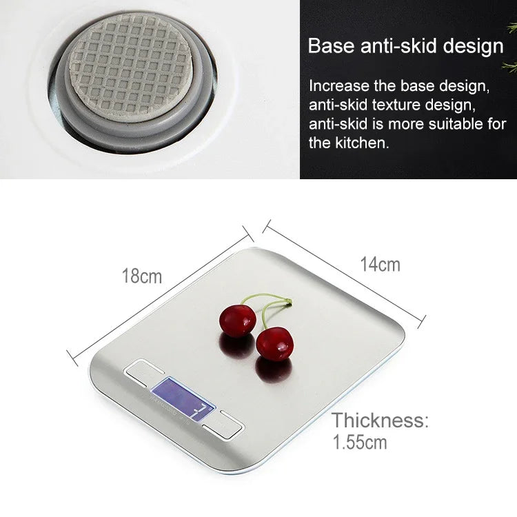 Digitale Multifunktions-Küchenwaage aus Edelstahl mit LCD-Display, 5kg/1g, Roségold, 5kg/1g, Silber