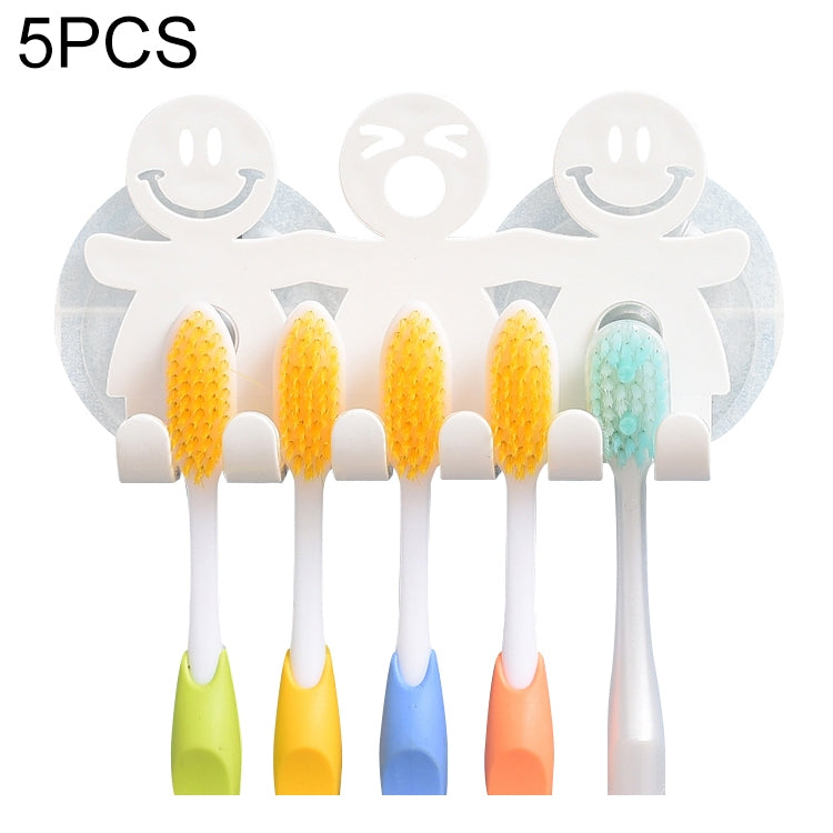 5 Stück Niedlicher Smiley Saugnapf Hängender Zahnbürstenhalter Kunststoff Kleine Person Zähne Halter, Niedlicher Smiley Saugnapf Zahnbürstenhalter