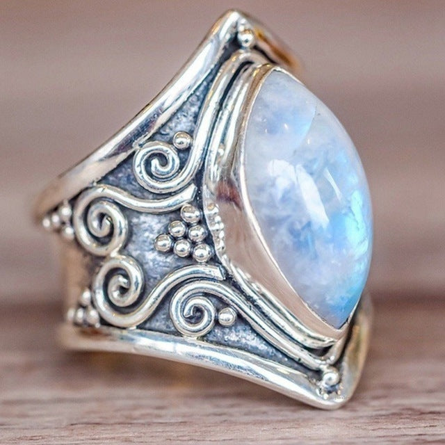 Vintage Silber großer Stein Ring für Damen Modischer Boho Schmuck, 10, 11, 5, 6, 7, 8, 9
