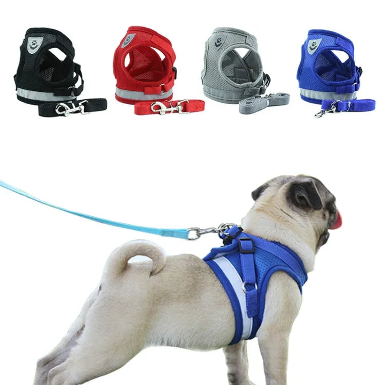 Verstellbare, reflektierende Weste aus Polyester-Mesh mit Führleine für Hunde, Größen: S, M, L, XL