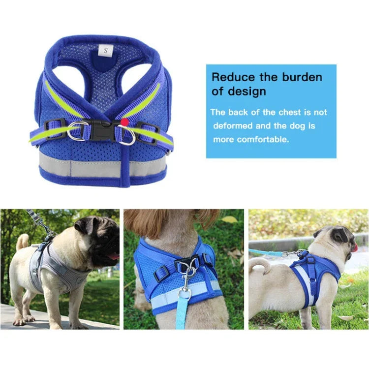 Verstellbare, reflektierende Weste aus Polyester-Mesh mit Führleine für Hunde, Größen: S, M, L, XL