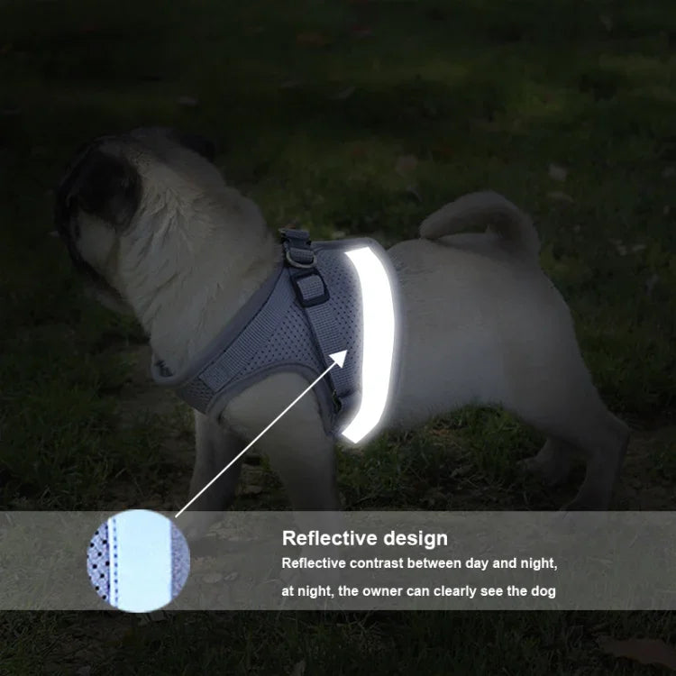 Verstellbare, reflektierende Weste aus Polyester-Mesh mit Führleine für Hunde, Größen: S, M, L, XL