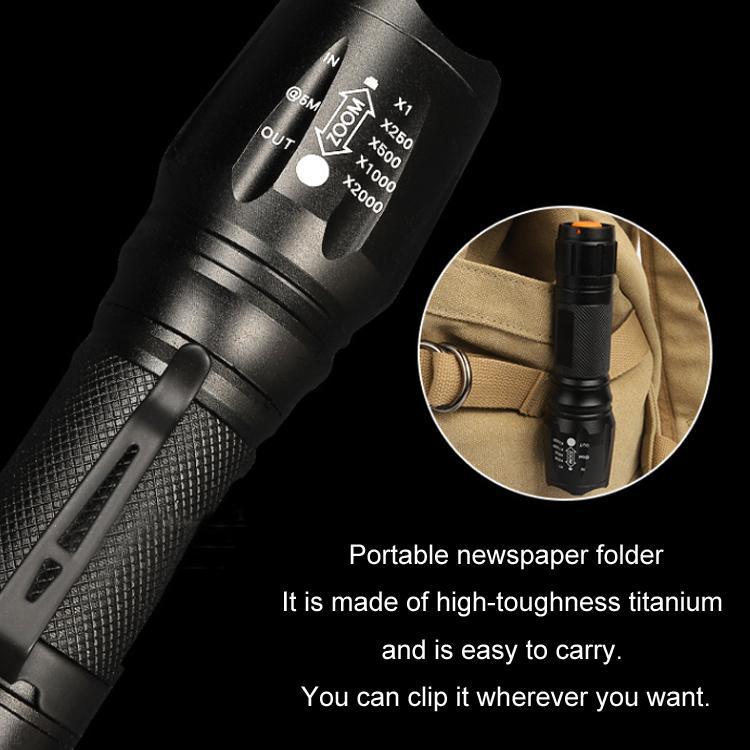 T02 Stift-Clip Mini-Taschenlampe T6 Teleskop-Zoom LED-Taschenlampe Outdoor Wasserdicht Weitschuss-Blend-Taschenlampe, T02 Stift-Clip