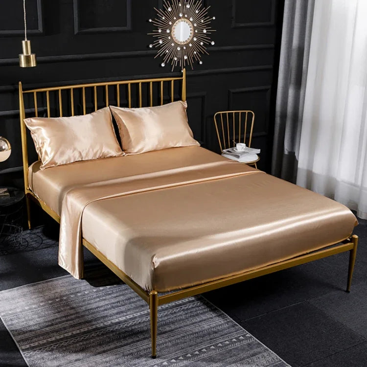 Home Ice Silk Simulation Silk Four-Piece Pillowcase Flat Sheet Fitted Sheet Set, US-Full/UK-D:138x190x35cm, US-Queen/UK-K:153x203x35cm, US-King:198x203x35cm, UK-SK:180x200x35cm, US-King: 198x203x35cm