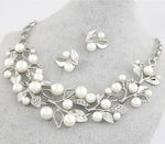 Leaf Crystal Simulated Pearl Wedding Jewelry Necklaces Earrings Sets, Gold, Silver