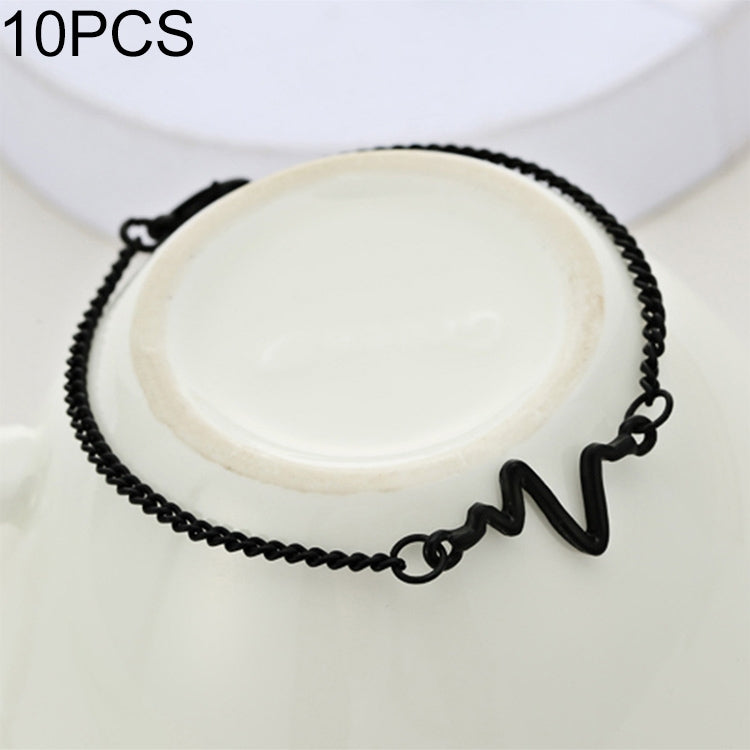 10 Stück Schlichtes Persönlichkeitsarmband Ecg Figur Blitz Armband Paar Herzfrequenz Armband, Schwarz, Gold, Silber