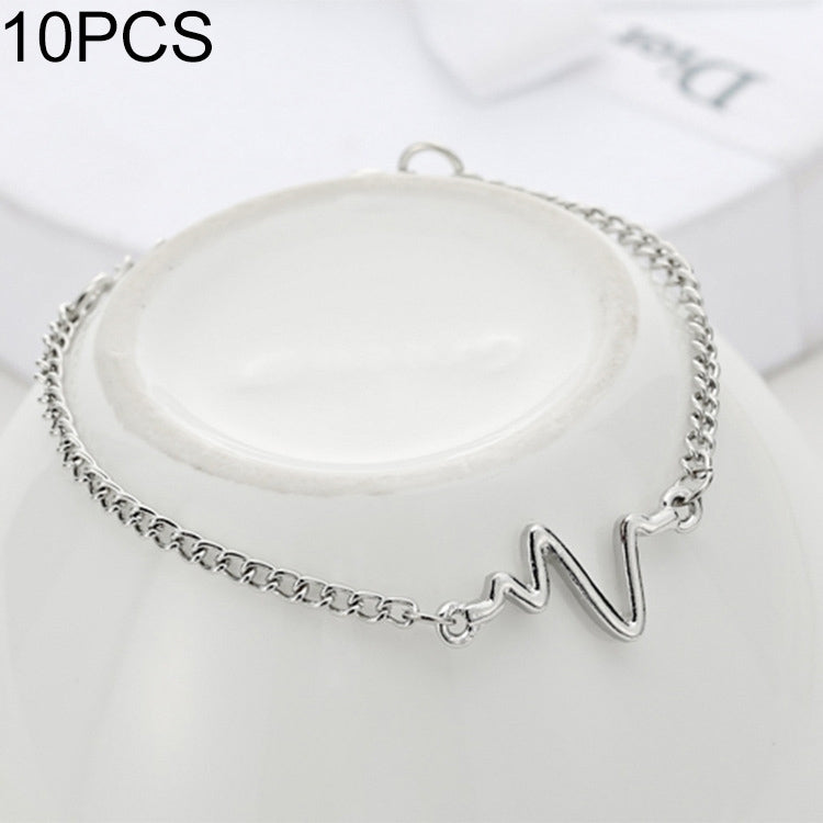 10 Stück Schlichtes Persönlichkeitsarmband Ecg Figur Blitz Armband Paar Herzfrequenz Armband, Schwarz, Gold, Silber