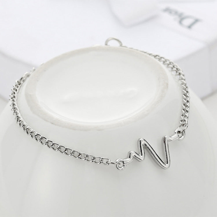 10 Stück Schlichtes Persönlichkeitsarmband Ecg Figur Blitz Armband Paar Herzfrequenz Armband, Schwarz, Gold, Silber