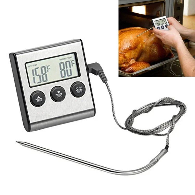Digitales Ofenthermometer Küchen-Lebensmittel-Koch-Fleisch-BBQ-Sonden-Thermometer Timer Wasser-Milch-Temperatur-Kochwerkzeuge, Digitales Ofenthermometer