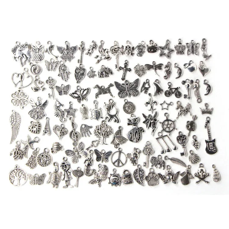 100 Stück gemischte Anhänger für Armbänder in Antiksilber-Optik im europäischen Stil, Modeschmuck, DIY-Charms, handgefertigt