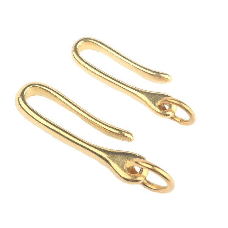 Retro Schlüsselanhänger aus massivem Messing, Gürtelhaken, Geldbörsenkette, Fischhaken, 6 cm mit Kupferring, 6 cm ohne Kupferring