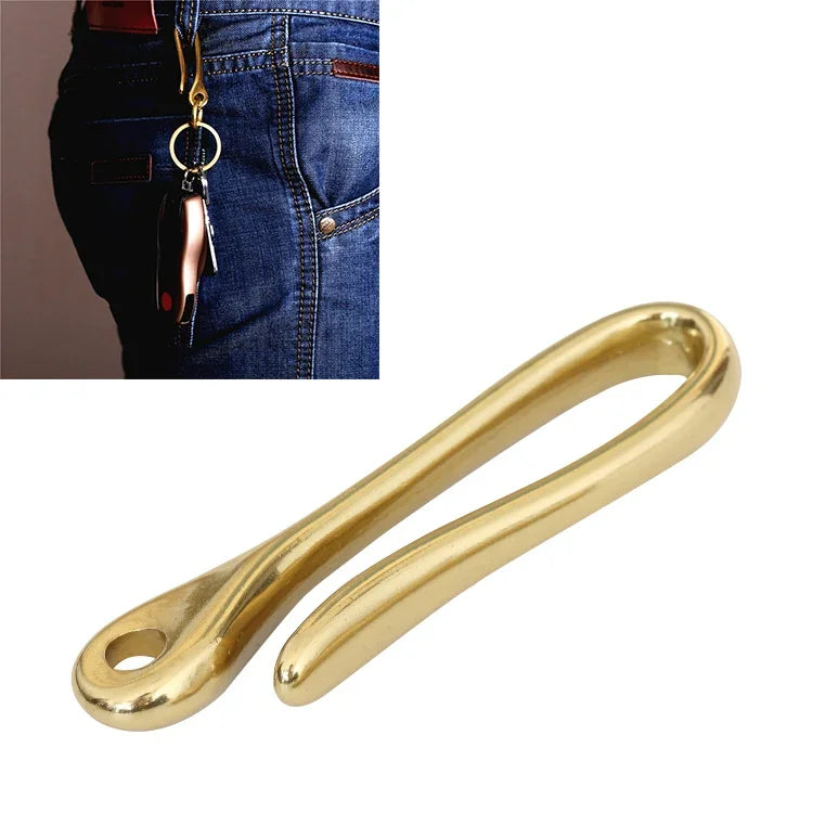 Retro Schlüsselanhänger aus massivem Messing, Gürtelhaken, Geldbörsenkette, Fischhaken, 6 cm mit Kupferring, 6 cm ohne Kupferring