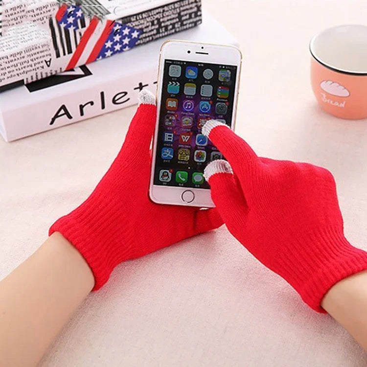 Winter Touch Screen Gloves Women Men Warm Stretch Knit Mittens Imitation Wool Thicken Full Finger Gloves, White, Grey, Black, Yellow, Navy Blue, Kids White, Kids Black, A-Navy Blue, A-Black, A-White, A-Grey, B-Grey, B-Blue, C-Yellow, C-Blue, C-Purple  ...