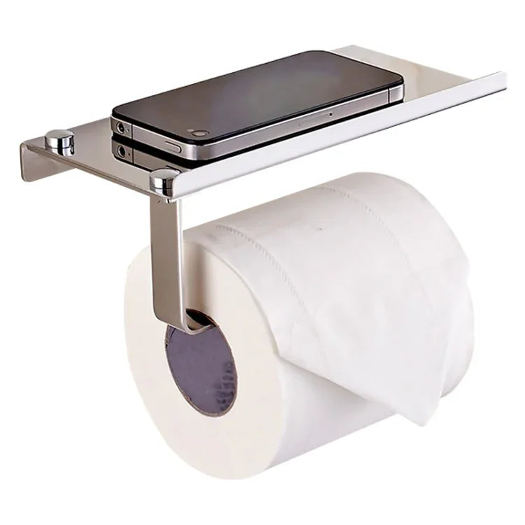 Toilettenpapierhalter aus Edelstahl, glänzend, Toilettenpapierrollenhalter mit Handyablage, glänzender Toilettenpapierhalter