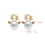 Micro-set Pearl Antler Earrings Deer Head  Earrings Elk Ear Studs