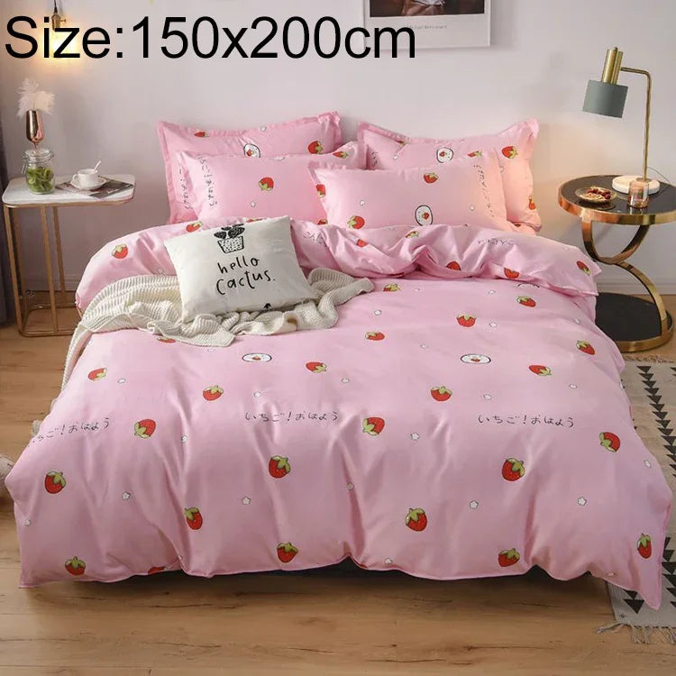 Einfaches Baumwoll-Schleifbett vierteiliges Bettbezug-Laken-Kissenbezug-Set, 150x200cm
