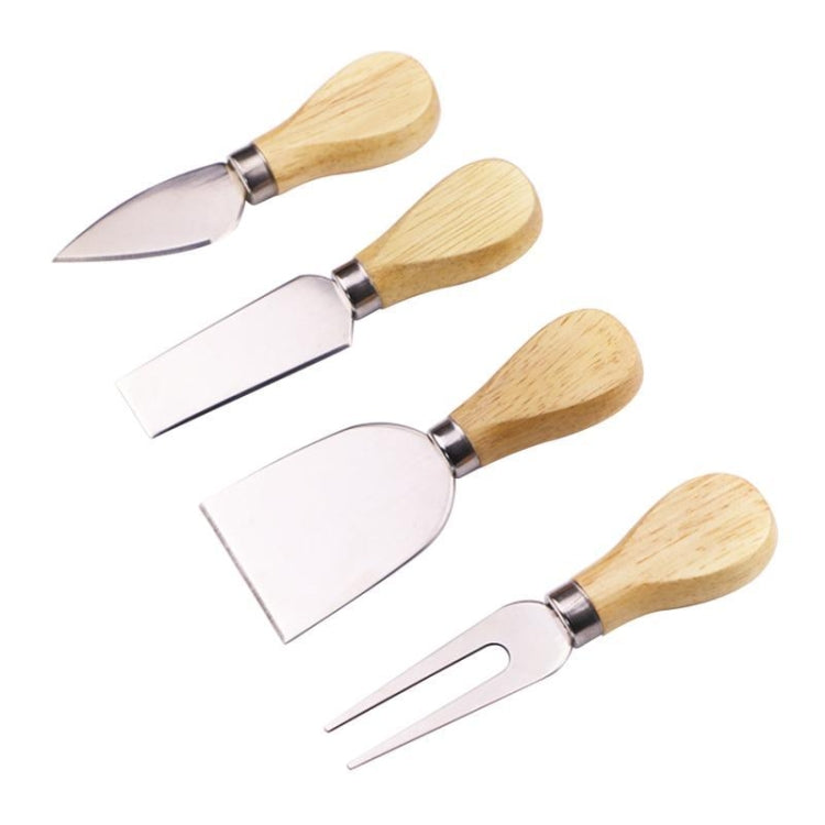 4 Stück / Set Edelstahl Käsemesser Bambusgriff Käseschneider Holzgriff Käsemesserset Cutter, 4 in 1 Käsemesser