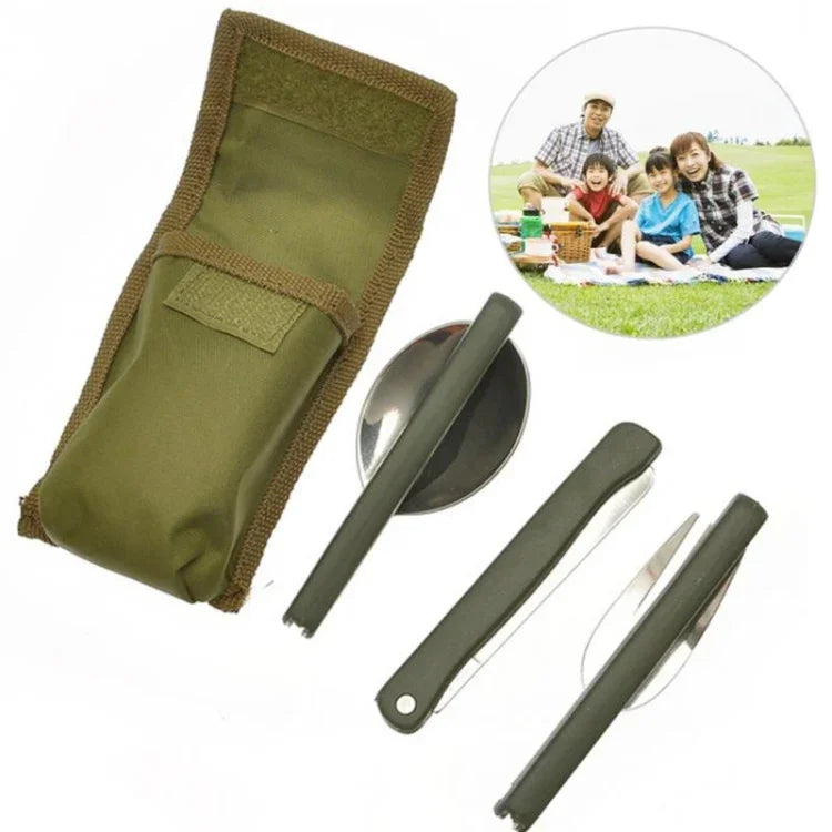Tragbares Mini-Besteckset, Outdoor-Werkzeug, faltbares Besteckset mit Löffel, Gabel, Messern für Camping, Picknick, Edelstahl