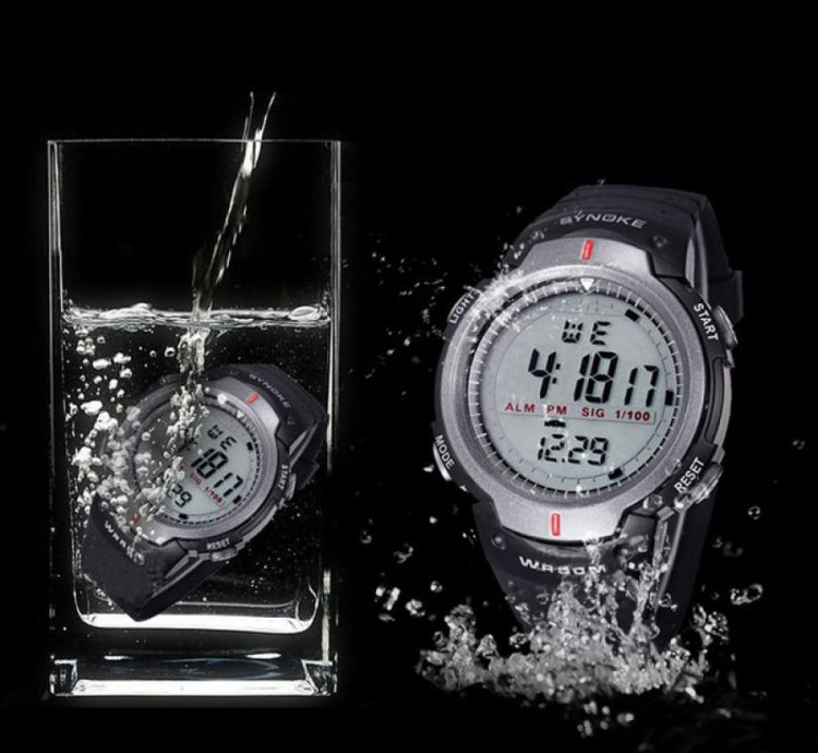 SYNOKE 61576 Life Wasserdichte LED-Sportuhr für Herren, Schwarz, Grau