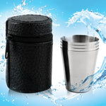 4-in-1 Outdoor Mini-Edelstahltasse Wandern Camping Reise Tragbarer Trinkwasserbecher Set Lederbecher, 30ML