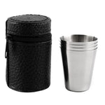 4-in-1 Outdoor Mini-Edelstahltasse Wandern Camping Reise Tragbarer Trinkwasserbecher Set Lederbecher, 30ML
