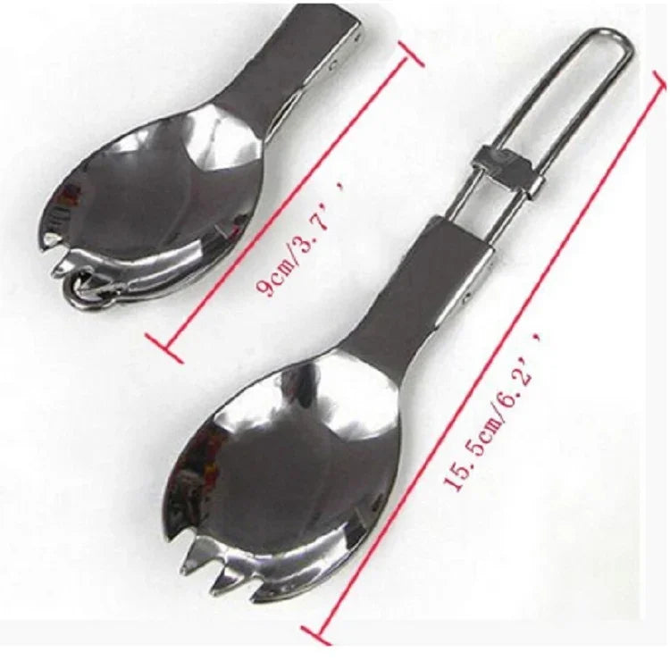 2 STK. Outdoor Camping Wandern Edelstahl Metall Gabel Löffel Essbesteck Grill Picknick Klappspork