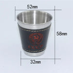 4-in-1 70ml Outdoor Camping Geschirr Reisebecher-Set Picknickzubehör Edelstahl Wein Bierbecher Whiskybecher PU-Leder