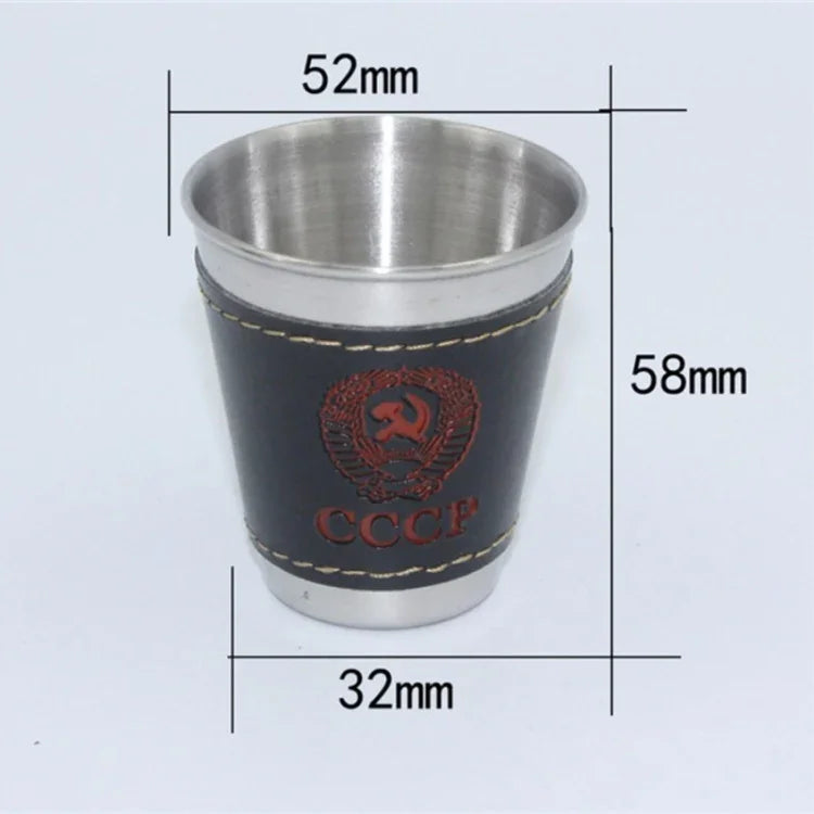 4-in-1 70ml Outdoor Camping Geschirr Reisebecher-Set Picknickzubehör Edelstahl Wein Bierbecher Whiskybecher PU-Leder