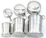 Edelstahl-Faltbecher für Camping, Reisen, Outdoor, Wandern, tragbarer zusammenklappbarer Becher, S 60 ml, M 150 ml, L 250 ml