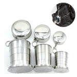 Edelstahl-Faltbecher für Camping, Reisen, Outdoor, Wandern, tragbarer zusammenklappbarer Becher, S 60 ml, M 150 ml, L 250 ml