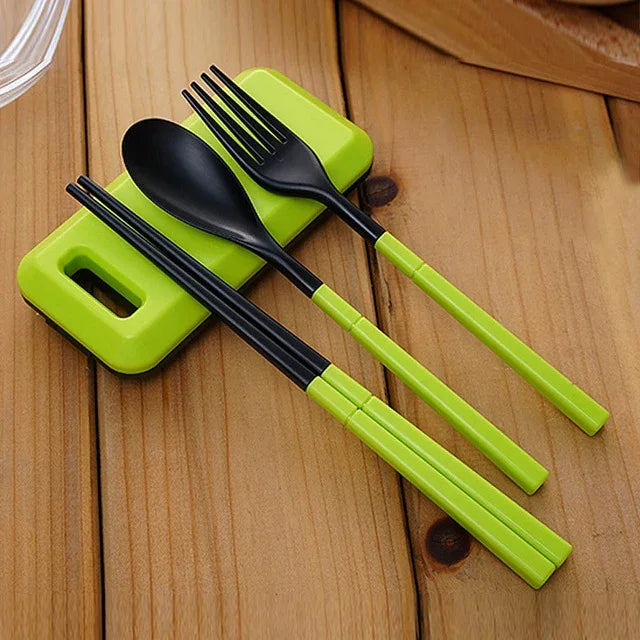 3-in-1 ABS-Faltbesteck-Set mit Gabel, Essstäbchen und Aufbewahrungsbox für Outdoor, Camping, Wandern und Reisen