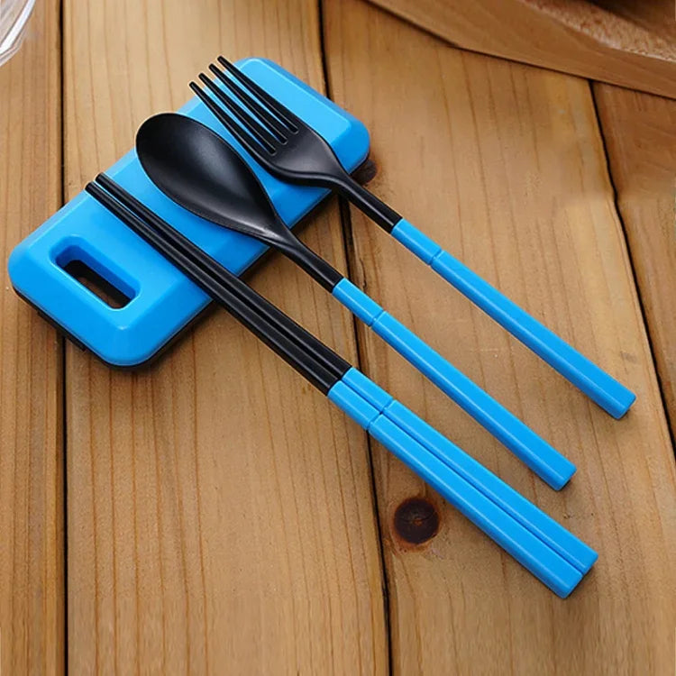 3-in-1 ABS-Faltbesteck-Set mit Gabel, Essstäbchen und Aufbewahrungsbox für Outdoor, Camping, Wandern und Reisen