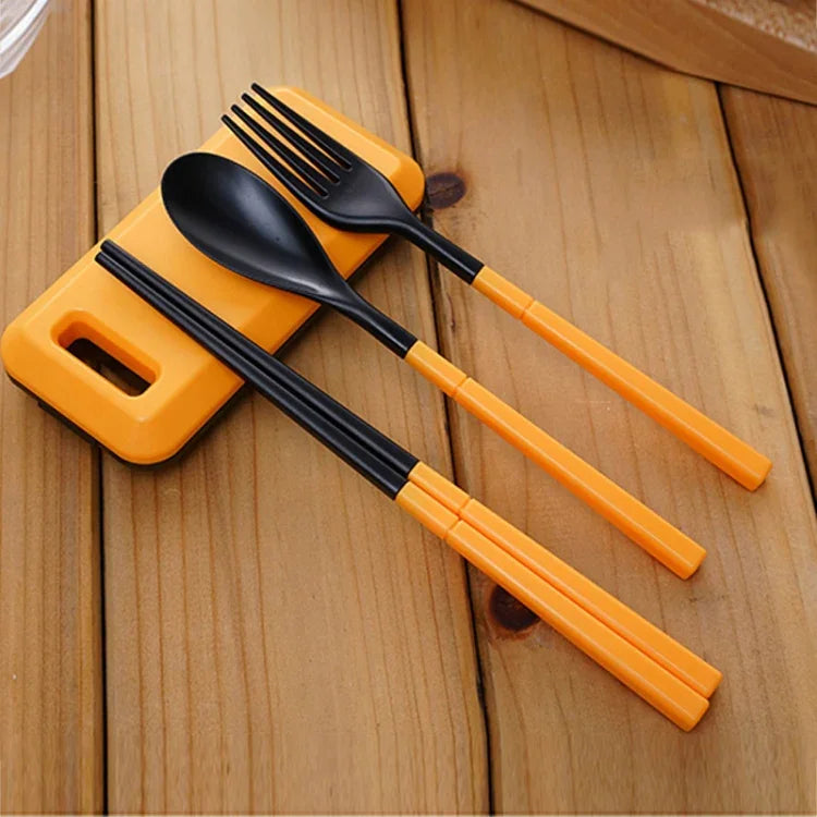 3-in-1 ABS-Faltbesteck-Set mit Gabel, Essstäbchen und Aufbewahrungsbox für Outdoor, Camping, Wandern und Reisen