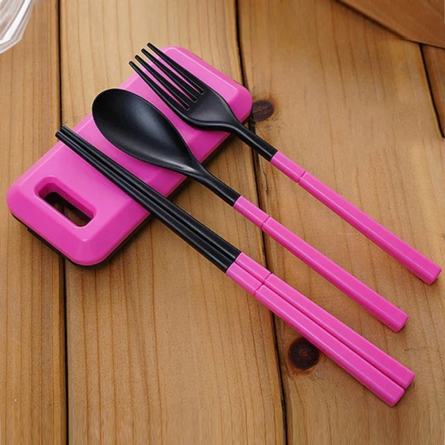 3-in-1 ABS-Faltbesteck-Set mit Gabel, Essstäbchen und Aufbewahrungsbox für Outdoor, Camping, Wandern und Reisen
