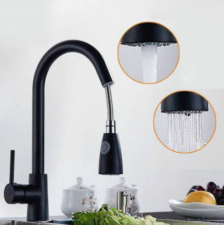 Küchenarmatur Ausziehbar Heiß- und Kaltwasser Zuhause 304 Edelstahl Ausziehbarer drehbarer Wasserhahn, Galvanisiertes Kupfer, Edelstahl Schwarz, Beschichtung 304, Verkupferung + Wasserstopp