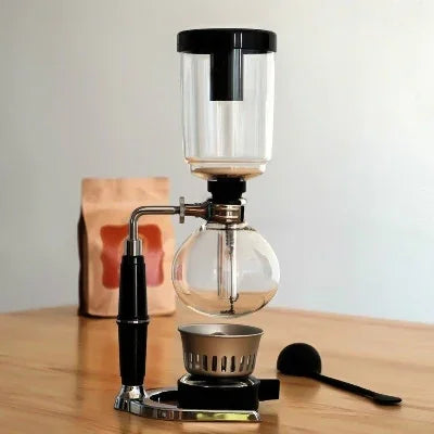 Klassische Siphon-Kaffeekanne aus Glas mit schwarzem Griff für 5 Personen, Größe: 37,5 x 11,3 cm, Kaffeekanne mit Henkel