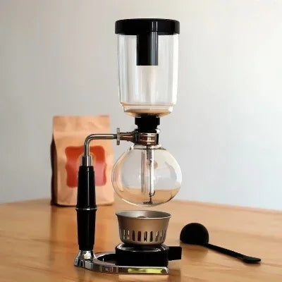 Klassische Siphon-Kaffeekanne aus Glas mit schwarzem Griff für 5 Personen, Größe: 37,5 x 11,3 cm, Kaffeekanne mit Henkel
