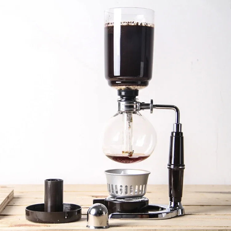 Klassische Siphon-Kaffeekanne aus Glas mit schwarzem Griff für 5 Personen, Größe: 37,5 x 11,3 cm, Kaffeekanne mit Henkel