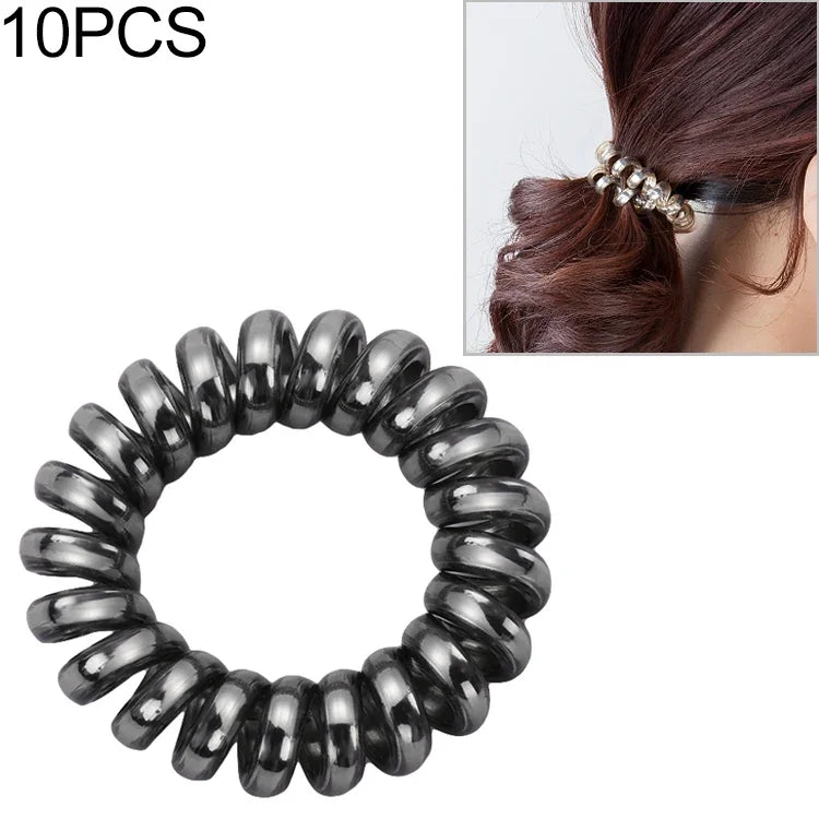 10 Stück mehrfarbige, elastische Haargummis in Spiralform, Haargummis für Pferdeschwänze, Haarbänder, Haarseile, Haaraccessoires aus Telefonkabeln