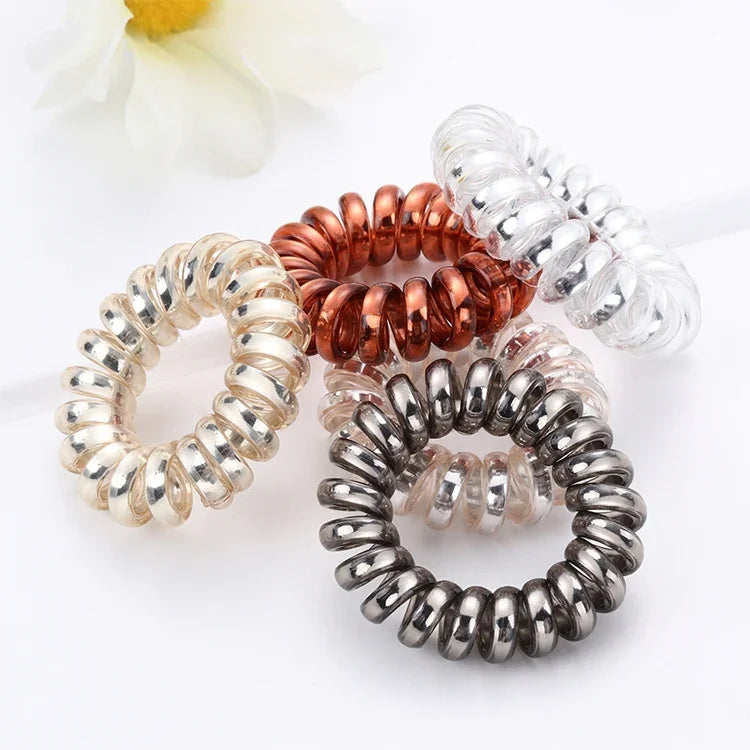 10 Stück mehrfarbige, elastische Haargummis in Spiralform, Haargummis für Pferdeschwänze, Haarbänder, Haarseile, Haaraccessoires aus Telefonkabeln