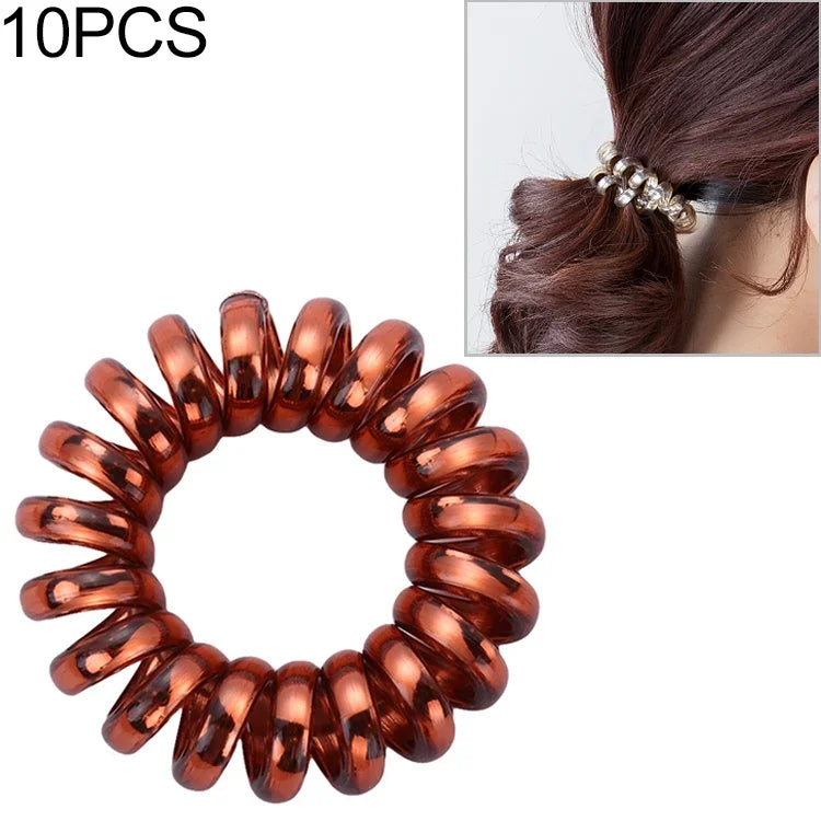10 Stück mehrfarbige, elastische Haargummis in Spiralform, Haargummis für Pferdeschwänze, Haarbänder, Haarseile, Haaraccessoires aus Telefonkabeln