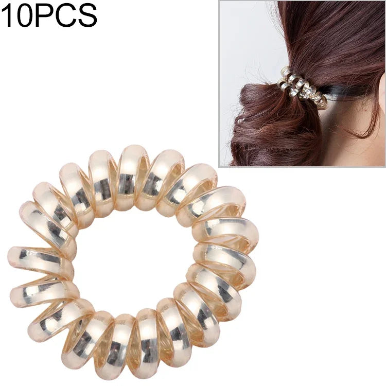 10 Stück mehrfarbige, elastische Haargummis in Spiralform, Haargummis für Pferdeschwänze, Haarbänder, Haarseile, Haaraccessoires aus Telefonkabeln