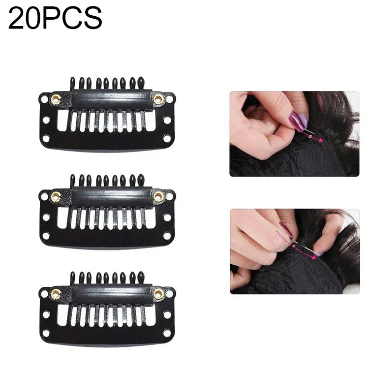 20 Stück 32 mm Haarverlängerungsclips mit 9 Zähnen, Metallclips mit Silikonrückseite