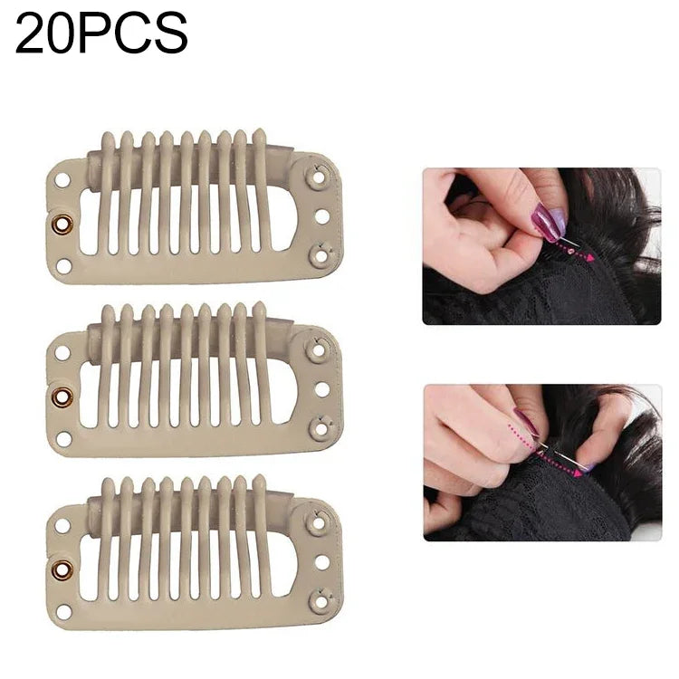 20 Stück 32 mm Haarverlängerungsclips mit 9 Zähnen, Metallclips mit Silikonrückseite