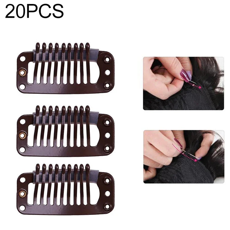 20 Stück 32 mm Haarverlängerungsclips mit 9 Zähnen, Metallclips mit Silikonrückseite
