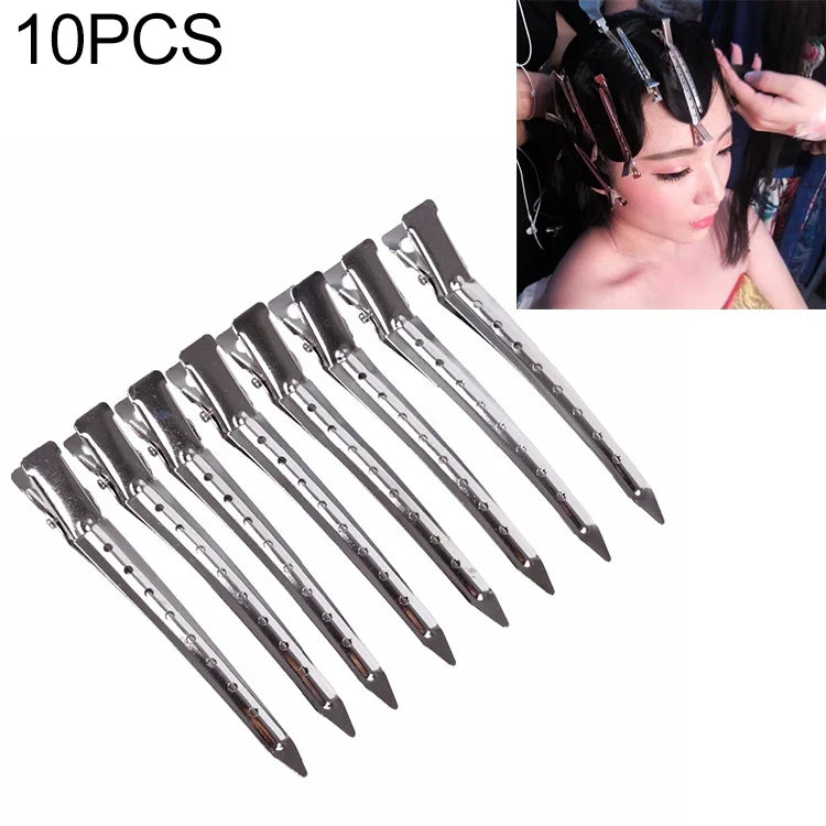 10 Stück Haarspangen aus Edelstahl, Entenschnabelform, große Haarspange aus Metall mit einem Loch