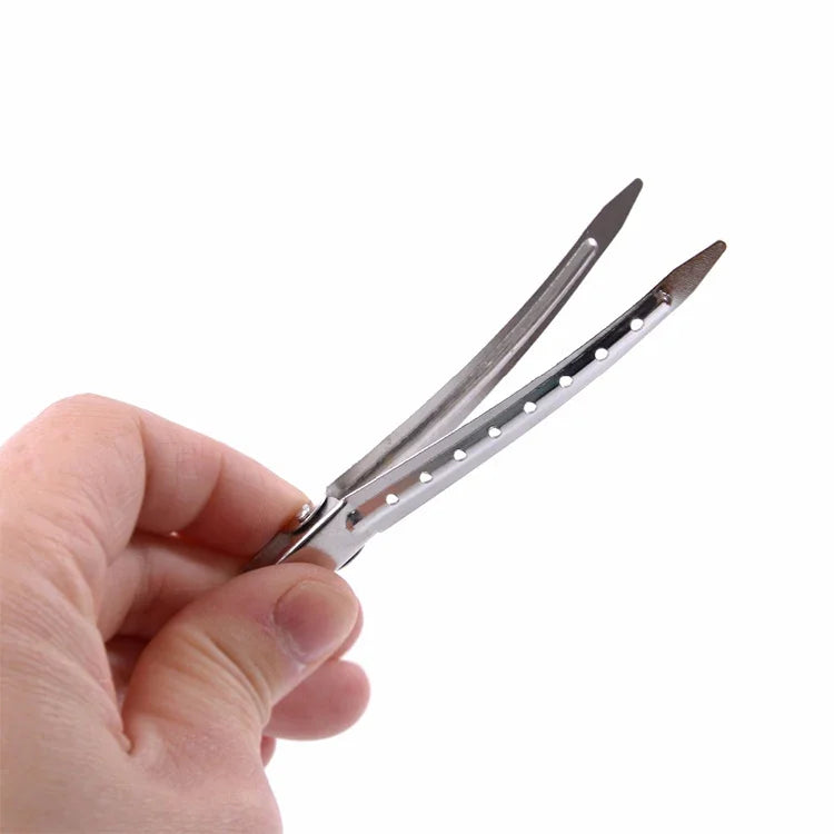10 Stück Haarspangen aus Edelstahl, Entenschnabelform, große Haarspange aus Metall mit einem Loch