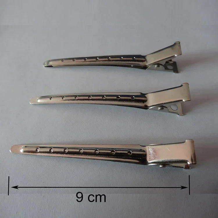 10 Stück Haarspangen aus Edelstahl, Entenschnabelform, große Haarspange aus Metall mit einem Loch