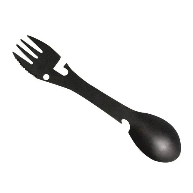 2 STÜCK 5-in-1 Multifunktions-Outdoor-Werkzeuge Edelstahl Camping Survival EDC Kit Praktische Gabel Messer Löffel Flaschen-/Dosenöffner
